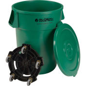 Global Industrial 44 Gallon Plastic Trash Can with Lid & Dolly, Green