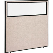 Office Partition Panel With Partial Window, 60-1/4"W x 60"H, Tan