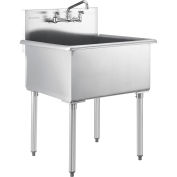 Global Industrial Stainless Steel Utility Sink w/Faucet, 24" x 24" x 14" Deep, Non-NSF