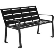 Global Industrial 4' Horizontal Steel Slat Outdoor Park Bench with Back, Black