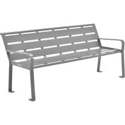 Global Industrial 6' Horizontal Steel Slat Outdoor Park Bench with Back, Gray