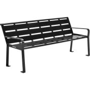 Global Industrial 6' Horizontal Steel Slat Outdoor Park Bench with Back, Black