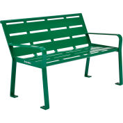 Global Industrial 4' Horizontal Steel Slat Outdoor Park Bench with Back, Green
