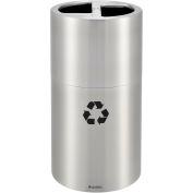 Round Multi-Stream Recycling Can, 25 Gallon Total, Satin Aluminum
