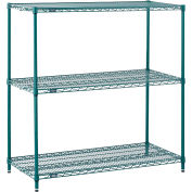 Nexel 3 Tier Wire Shelving Starter Unit, Poly-Green, 42"W x 24"D x 34"H