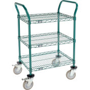 Nexel Utility Cart, 3 Shelf, Poly-Green, 24"L x 18"W x 39"H, Polyurethane Brake Casters