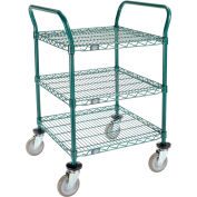 Nexel Utility Cart, 3 Shelf, Poly-Green, 24"L x 24"W x 39"H, Polyurethane Swivel Casters