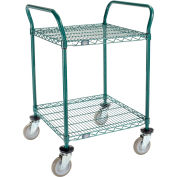 Nexel Utility Cart, 2 Shelf, Poly-Green, 24"L x 24"W x 39"H, Polyurethane Swivel Casters