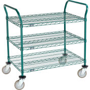 Nexel Utility Cart, 3 Shelf, Poly-Green, 36"L x 24"W x 39"H, Polyurethane Swivel Casters