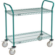 Nexel Utility Cart, 2 Shelf, Poly-Green, 36"L x 18"W x 39"H, Polyurethane Brake Casters