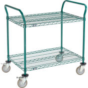 Nexel Utility Cart, 2 Shelf, Poly-Green, 36"L x 24"W x 39"H, Polyurethane Brake Casters
