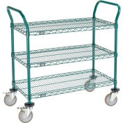 Nexel Utility Cart, 3 Shelf, Poly-Green, 36"L x 18"W x 39"H, Polyurethane Brake Casters