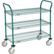 Nexel Utility Cart, 3 Shelf, Poly-Green, 36"L x 18"W x 39"H, Polyurethane Swivel Casters