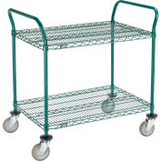 Nexel Utility Cart, 2 Shelf, Poly-Green, 36"L x 24"W x 39"H, Polyurethane Swivel Casters