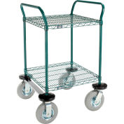 Nexel Utility Cart, 2 Shelf, Poly-Green, 24"L x 24"W x 42"H, Pneumatic Rigid Casters
