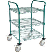 Nexel Utility Cart, 3 Shelf, Poly-Green, 24"L x 24"W x 39"H, Polyurethane Brake Casters