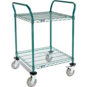 Nexel Utility Cart, 2 Shelf, Poly-Green, 24"L x 24"W x 39"H, Polyurethane Rigid Casters