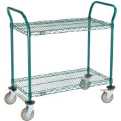 Nexel Utility Cart, 2 Shelf, Poly-Green, 36"L x 18"W x 39"H, Polyurethane Rigid Casters