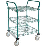 Nexel Utility Cart, 3 Shelf, Poly-Green, 24"L x 24"W x 39"H, Polyurethane Rigid Casters
