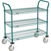 Nexel Utility Cart, 3 Shelf, Poly-Green, 36"L x 18"W x 39"H, Polyurethane Rigid Casters