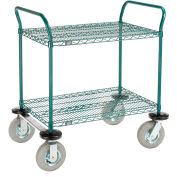 Nexel Utility Cart, 2 Shelf, Poly-Green, 36"L x 24"W x 42"H, Pneumatic Rigid Casters