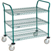 Nexel Utility Cart, 3 Shelf, Poly-Green, 36"L x 24"W x 39"H, Polyurethane Brake Casters