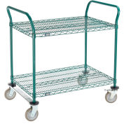 Nexel Utility Cart, 2 Shelf, Poly-Green, 36"L x 24"W x 39"H, Polyurethane Rigid Casters