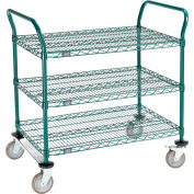 Nexel Utility Cart, 3 Shelf, Poly-Green, 36"L x 24"W x 39"H, Polyurethane Rigid Casters