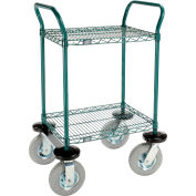Nexel Utility Cart, 2 Shelf, Poly-Green, 24"L x 18"W x 42"H, Pneumatic Rigid Casters