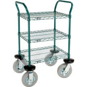Nexel Utility Cart, 3 Shelf, Poly-Green, 24"L x 18"W x 42"H, Pneumatic Rigid Casters