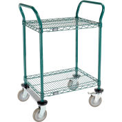 Nexel Utility Cart, 2 Shelf, Poly-Green, 24"L x 18"W x 39"H, Polyurethane Rigid Casters