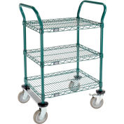 Nexel Utility Cart, 3 Shelf, Poly-Green, 24"L x 18"W x 39"H, Polyurethane Rigid Casters