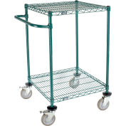 Nexel 2 Shelf Cart, Poly-Green, 24"L x 24"W x 40"H, Polyurethane Brake Casters