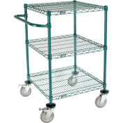 Nexel 3 Shelf Cart, Poly-Green, 24"L x 24"W x 40"H, Polyurethane Brake Casters