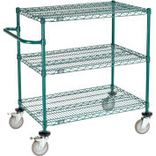 Nexel 3 Shelf Cart, Poly-Green, 36"L x 24"W x 40"H, Polyurethane Brake Casters