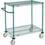 Nexel 2 Shelf Cart, Poly-Green, 36"L x 24"W x 40"H, Polyurethane Rigid Casters