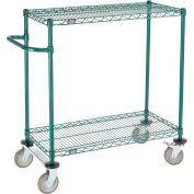 Nexel 2 Shelf Cart, Poly-Green, 36"L x 18"W x 40"H, Polyurethane Rigid Casters