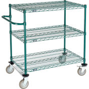 Nexel 3 Shelf Cart, Poly-Green, 36"L x 24"W x 40"H, Polyurethane Rigid Casters