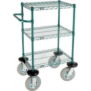 Nexel 3 Shelf Cart, Poly-Green, 24"L x 18"W x 43"H, Pneumatic Rigid Casters
