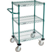 Nexel 3 Shelf Cart, Poly-Green, 24"L x 18"W x 40"H, Polyurethane Rigid Casters