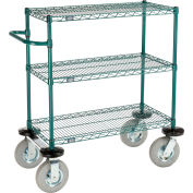 Nexel 3 Shelf Cart, Poly-Green, 36"L x 18"W x 43"H, Pneumatic Rigid Casters