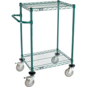 Nexel 2 Shelf Cart, Poly-Green, 24"L x 18"W x 40"H, Polyurethane Brake Casters