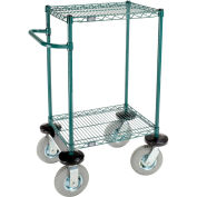 Nexel 2 Shelf Cart, Poly-Green, 24"L x 18"W x 43"H, Pneumatic Rigid Casters