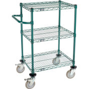 Nexel 3 Shelf Cart, Poly-Green, 24"L x 18"W x 40"H, Polyurethane Brake Casters