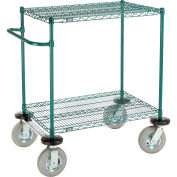 Nexel 2 Shelf Cart, Poly-Green, 36"L x 24"W x 43"H, Pneumatic Rigid Casters