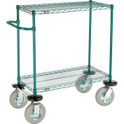 Nexel 2 Shelf Cart, Poly-Green, 36"L x 18"W x 43"H, Pneumatic Rigid Casters
