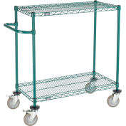 Nexel 2 Shelf Cart, Poly-Green, 36"L x 18"W x 40"H, Polyurethane Brake Casters
