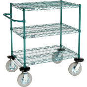 Nexel 3 Shelf Cart, Poly-Green, 36"L x 24"W x 43"H, Pneumatic Rigid Casters