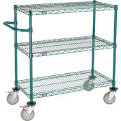 Nexel 3 Shelf Cart, Poly-Green, 36"L x 18"W x 40"H, Polyurethane Brake Casters