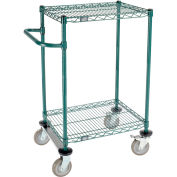 Nexel 2 Shelf Cart, Poly-Green, 24"L x 18"W x 40"H, Polyurethane Rigid Casters